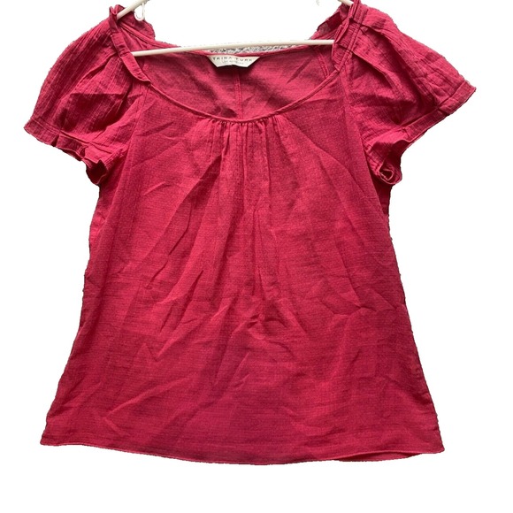 Trina Turk Shirt Womens Medium Pink Sheer Peasant Flowy‎ Dressy Blouse Ladies - Picture 1 of 8